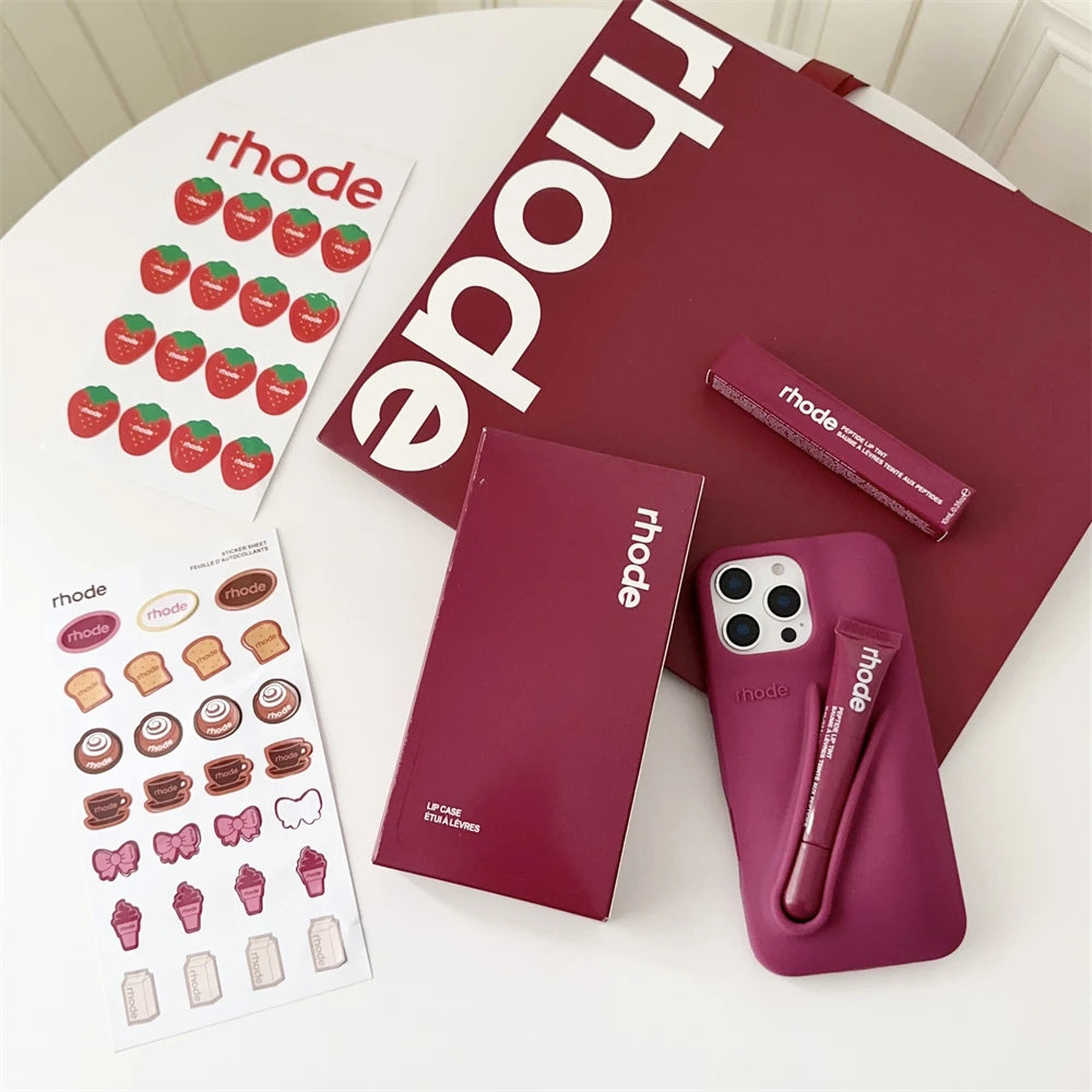 Capa de silicone Rhode 2 em 1 para iPhone 12 13 14 15 16 17 Pro Max e Gloss Labial Rhode.