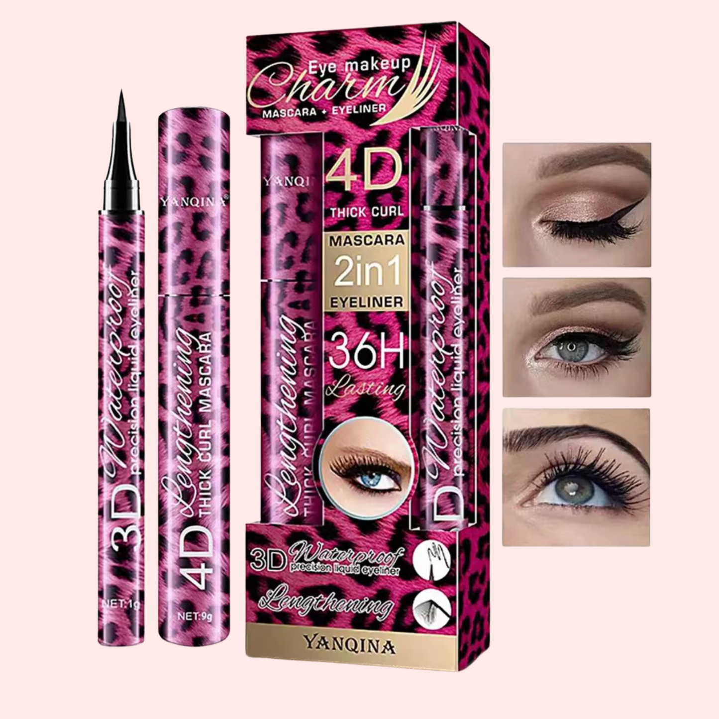 YANQINA Delineador Líquido 4D Conjunto de Rímel À Prova D'água 2 em 1.