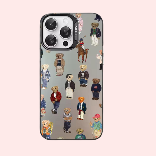 Capa de celular urso polo para iPhone 11 12 13 14 15 16 Pro Max, branca fosca e laser metálico.