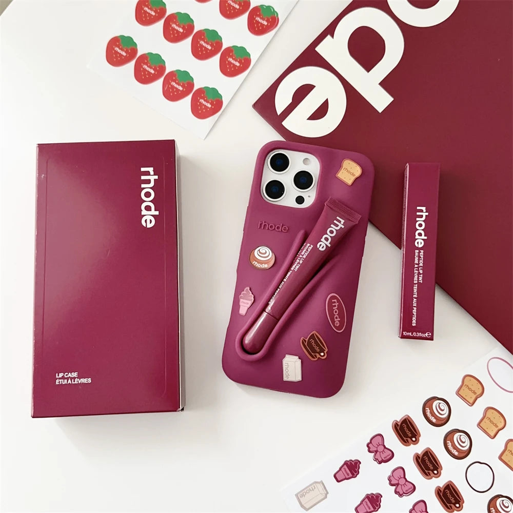 Capa de silicone Rhode 2 em 1 para iPhone 12 13 14 15 16 17 Pro Max e Gloss Labial Rhode.