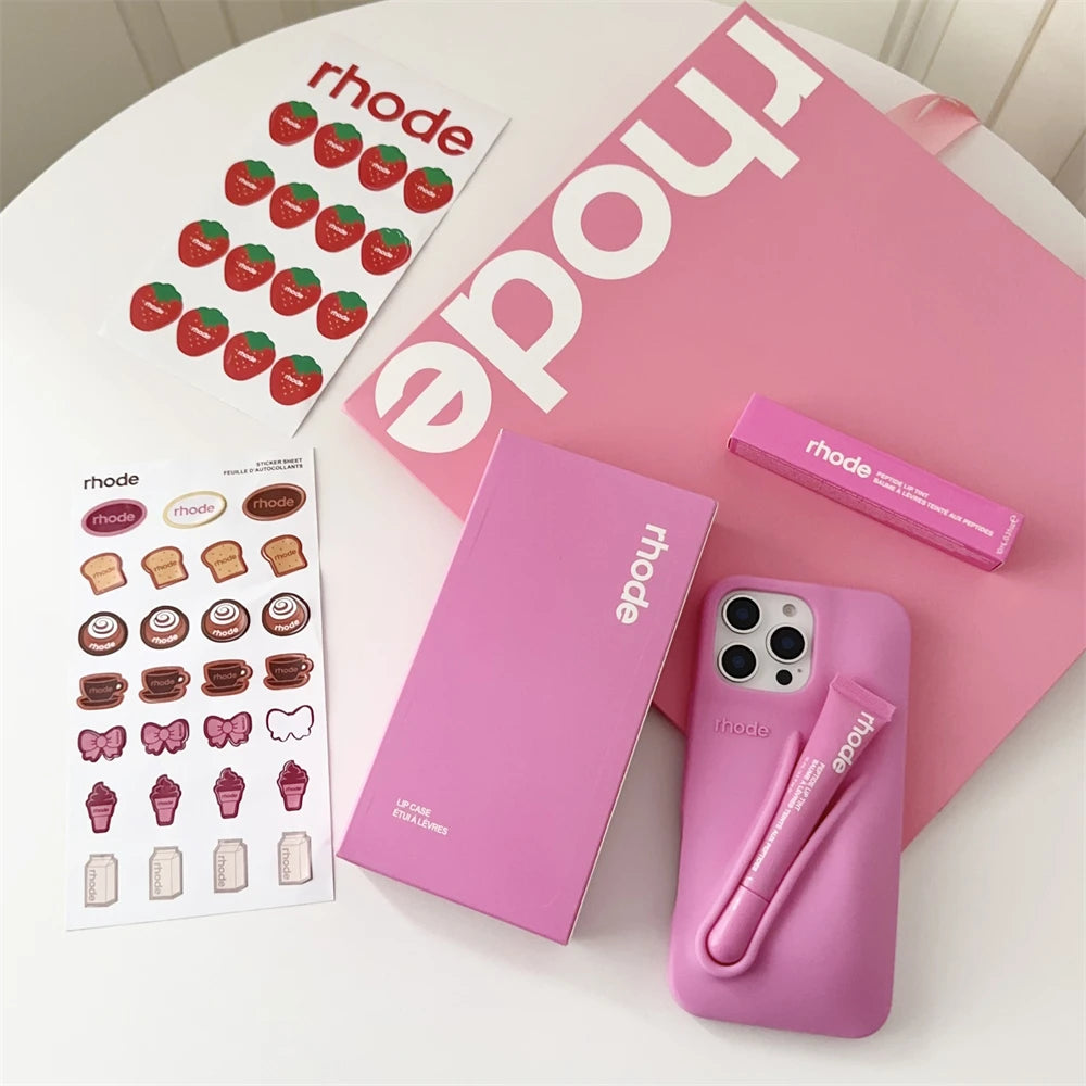 Capa de silicone Rhode 2 em 1 para iPhone 12 13 14 15 16 17 Pro Max e Gloss Labial Rhode.