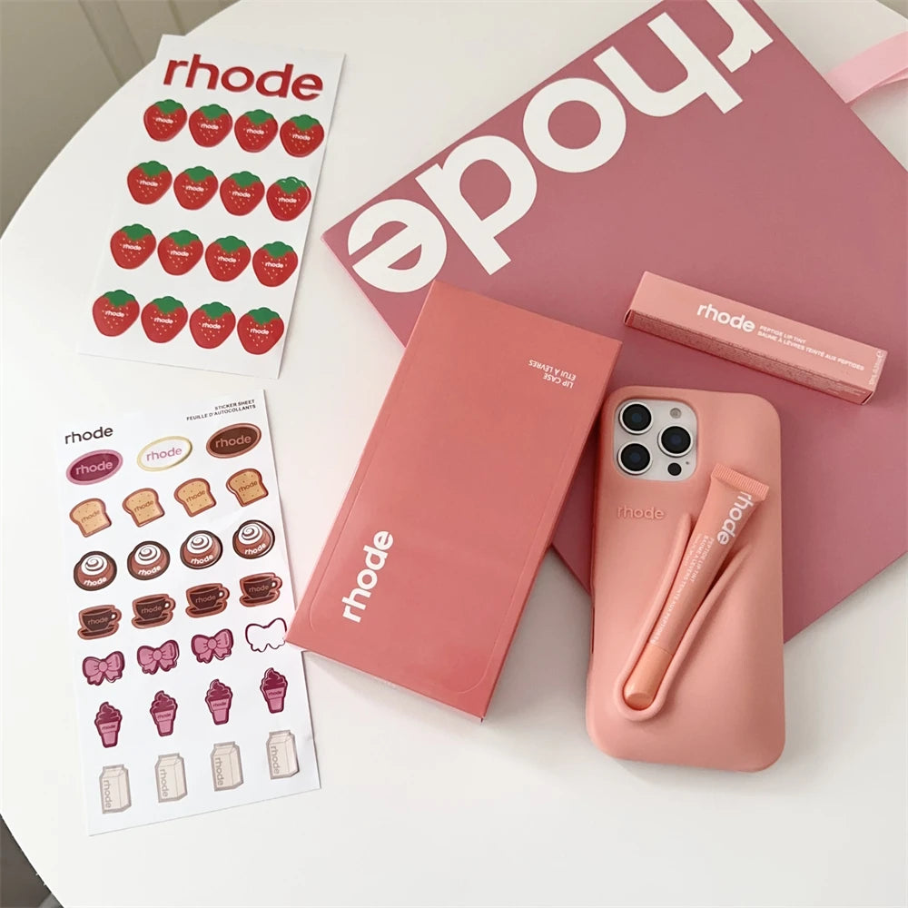 Capa de silicone Rhode 2 em 1 para iPhone 12 13 14 15 16 17 Pro Max e Gloss Labial Rhode.