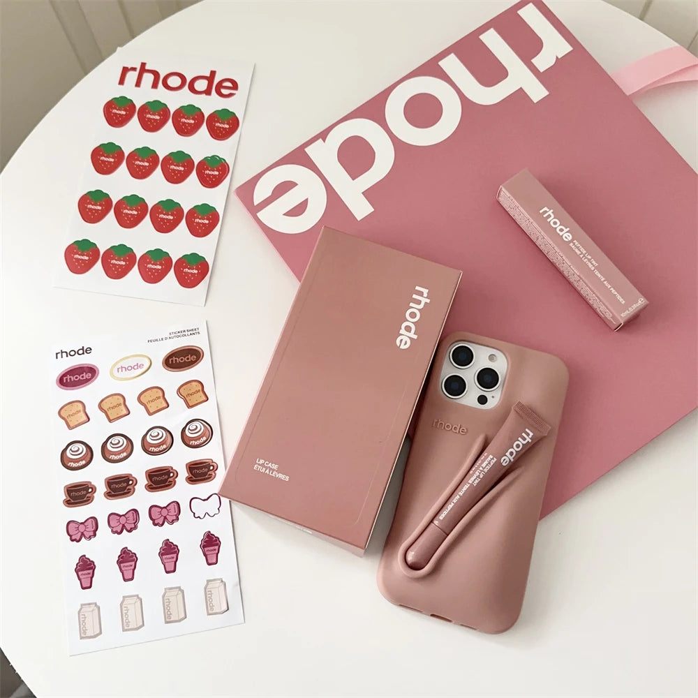 Capa de silicone Rhode 2 em 1 para iPhone 12 13 14 15 16 17 Pro Max e Gloss Labial Rhode.