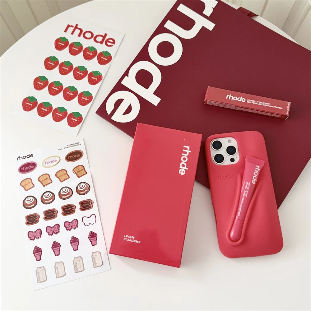 Capa de silicone Rhode 2 em 1 para iPhone 12 13 14 15 16 17 Pro Max e Gloss Labial Rhode.