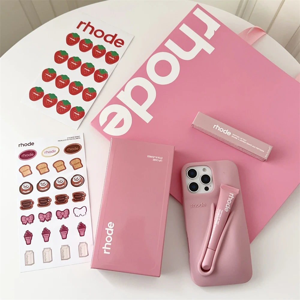 Capa de silicone Rhode 2 em 1 para iPhone 12 13 14 15 16 17 Pro Max e Gloss Labial Rhode.