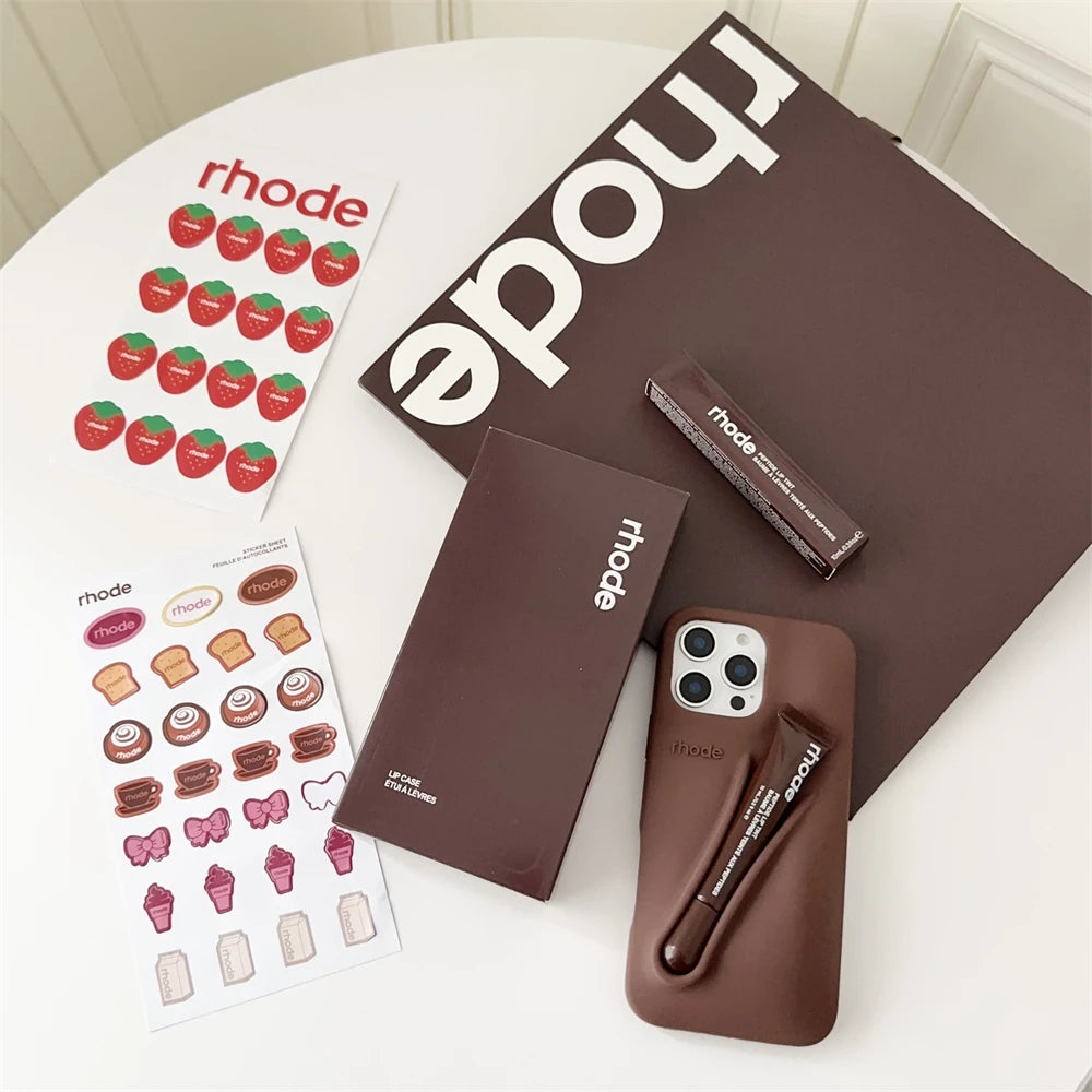 Capa de silicone Rhode 2 em 1 para iPhone 12 13 14 15 16 17 Pro Max e Gloss Labial Rhode.