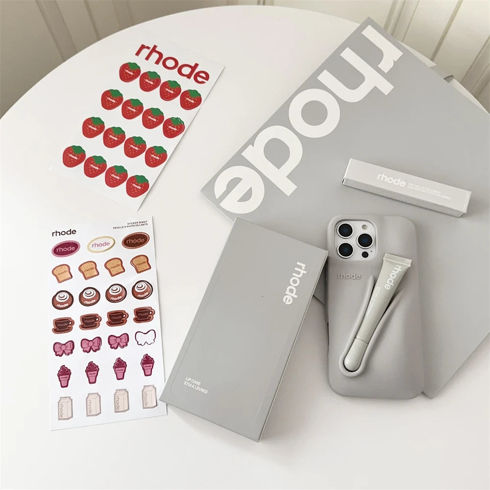Capa de silicone Rhode 2 em 1 para iPhone 12 13 14 15 16 17 Pro Max e Gloss Labial Rhode.