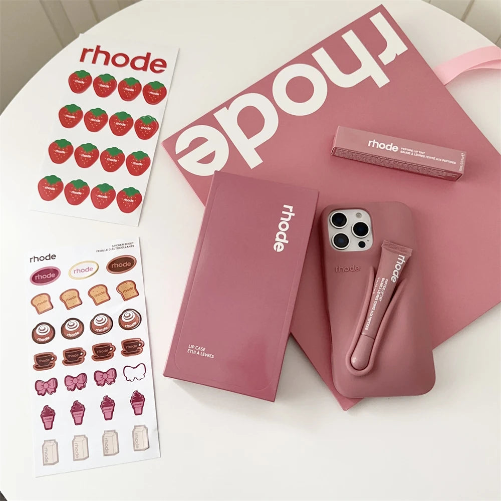 Capa de silicone Rhode 2 em 1 para iPhone 12 13 14 15 16 17 Pro Max e Gloss Labial Rhode.